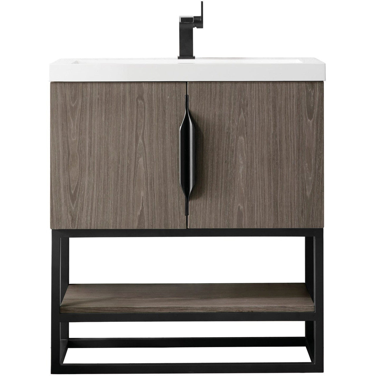 James Martin Columbia 31.5" Single Vanity Vanity James Martin Ash Gray - Matte Black w/ White Glossy Composite Countertop 