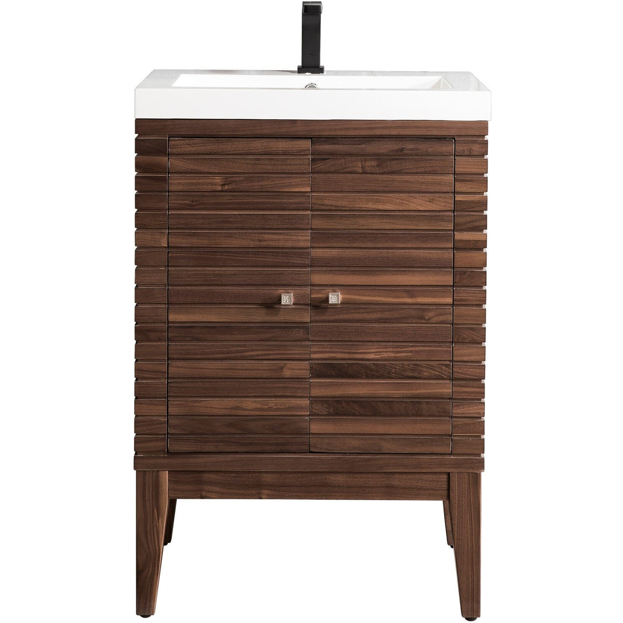 James Martin Linden 24" Single Vanity Cabinet Vanity James Martin Mid Century Walnut w/ White Glossy Composite Countertop 