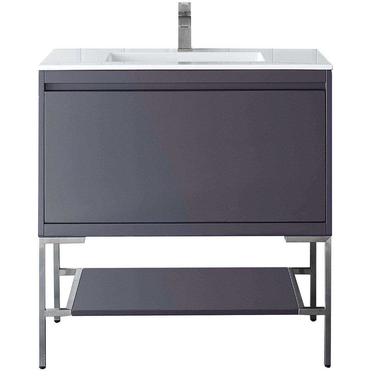 James Martin Milan 35.4" Single Vanity Vanity James Martin Modern Grey - Brushed Nickel w/Glossy White Composite Top 