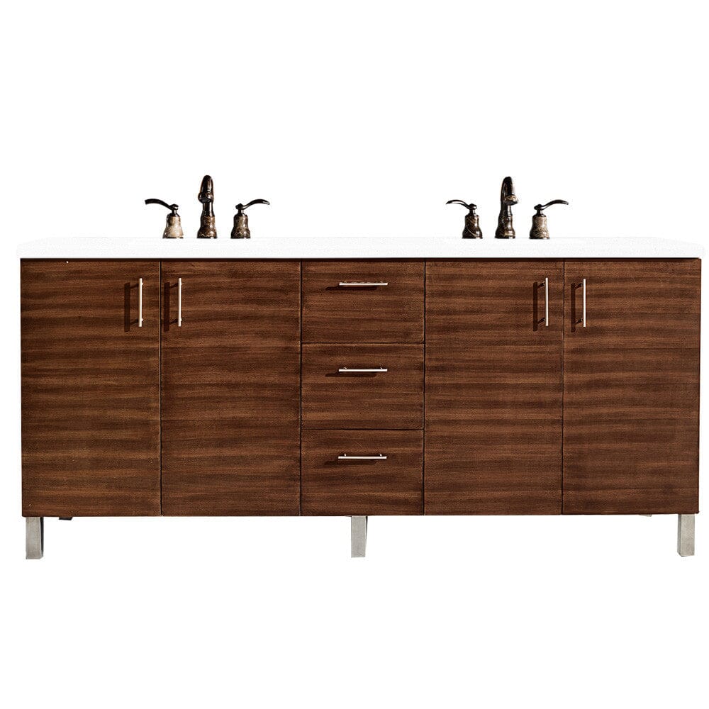 James Martin Metropolitan 72" Double Vanity Vanity James Martin American Walnut w/ 3 CM Classic White Quartz Top 