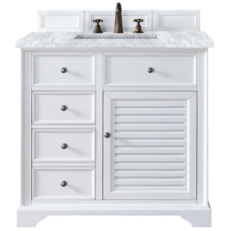 James Martin Savannah 36" Single Vanity Vanity James Martin Bright White w/ 3 CM Carrara Marble Top 