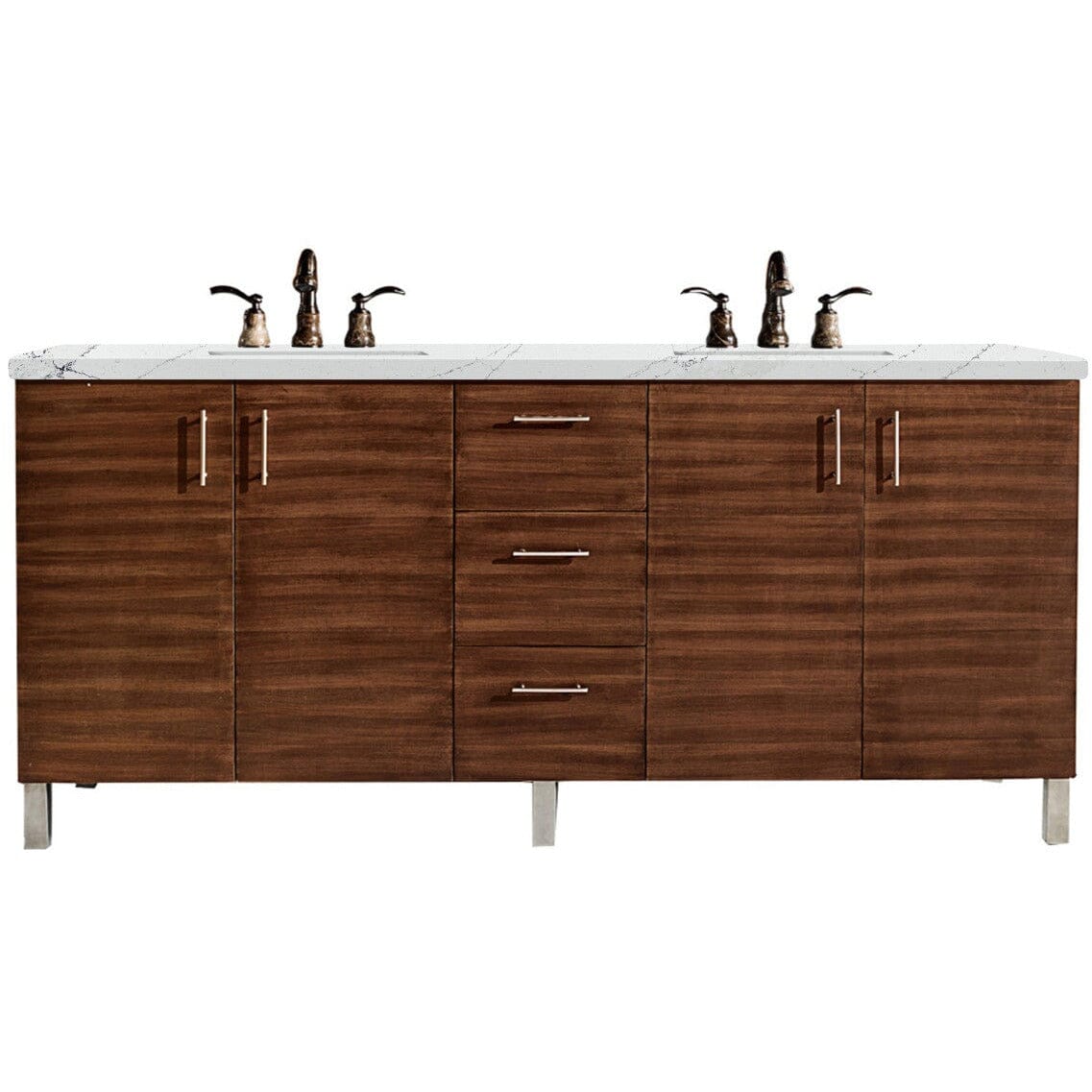 James Martin Metropolitan 72" Double Vanity Vanity James Martin American Walnut w/ 3 CM Ethereal Noctis Quartz Top 