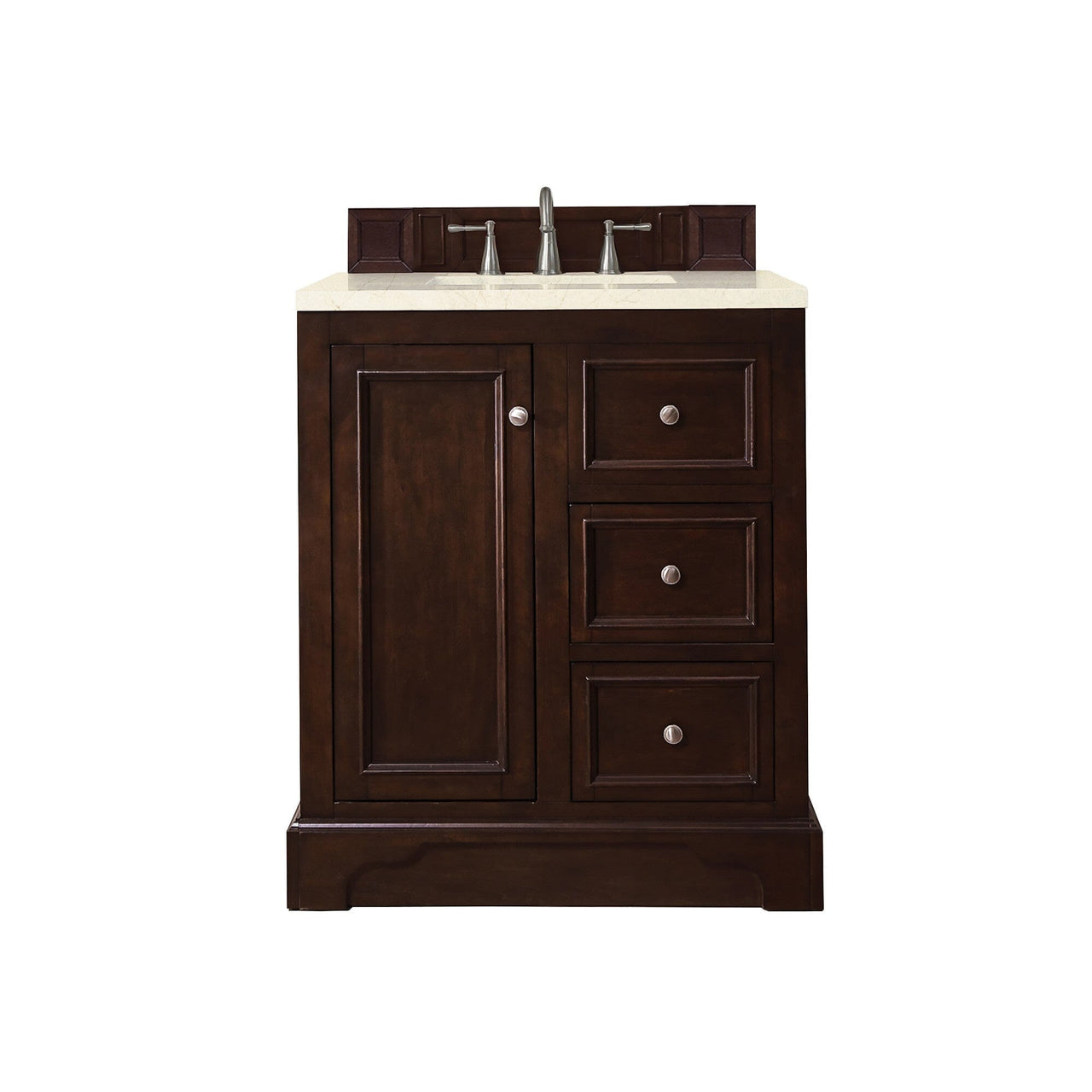 James Martin De Soto 30" Single Vanity Vanity James Martin Burnished Mahogany w/ 3 CM Eternal Marfil Quartz Top 