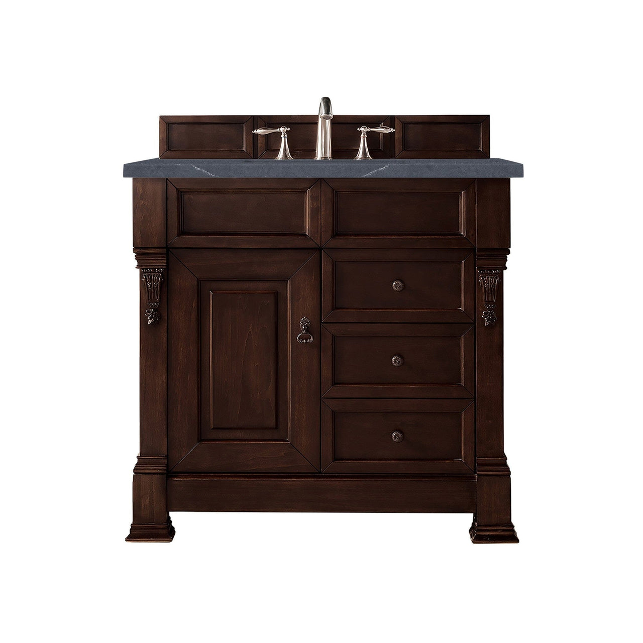 James Martin Brookfield 36" Single Vanity Vanities James Martin Burnished Mahogany w/ 3 CM Charcoal Soapstone Quartz Top 