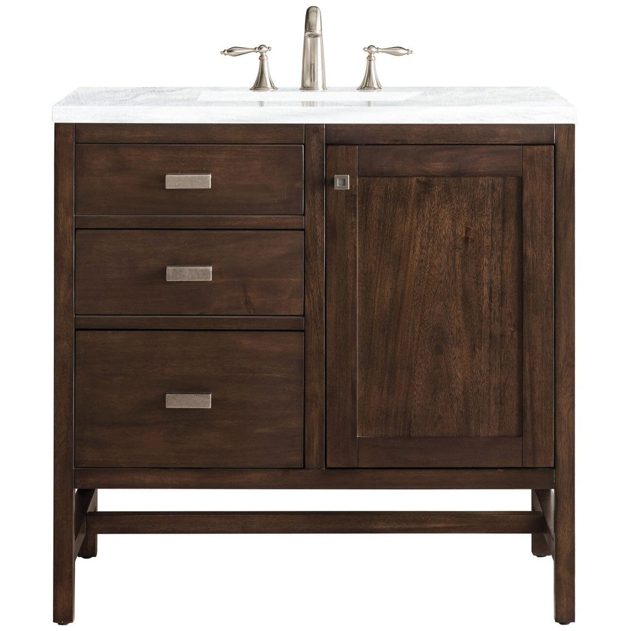 James Martin Addison 36" Single Vanity Vanity James Martin Mid Century Acacia w/ 3 CM Arctic Fall Solid Surface Countertop 