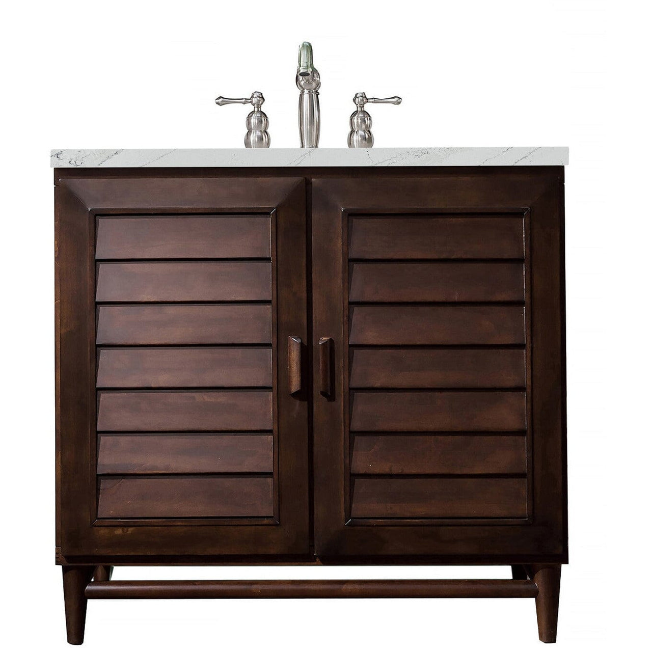 James Martin Portland 36" Single Vanity Vanity James Martin Burnished Mahogany w/ 3 CM Ethereal Noctis Quartz Top 