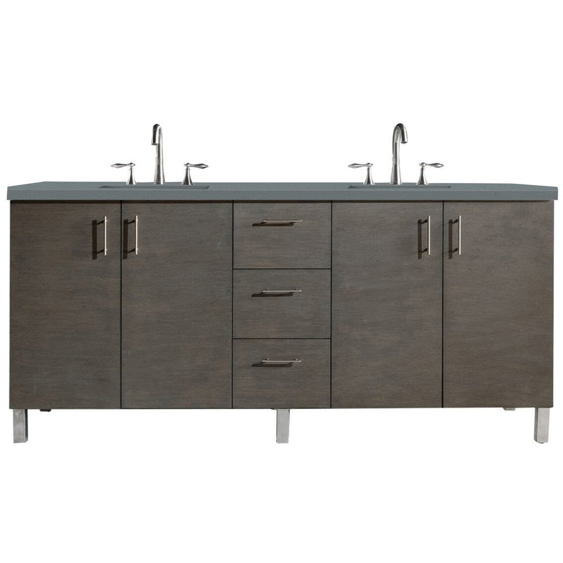 James Martin Metropolitan 72" Double Vanity Vanity James Martin Silver Oak w/ 3 CM Cala Blue Quartz Top 