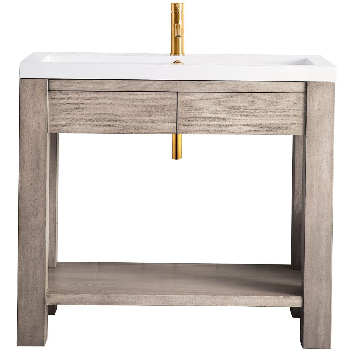 James Martin Brooklyn 39.5" Wooden Sink Console Console James Martin Platinum Ash w/ White Glossy Composite Countertop 
