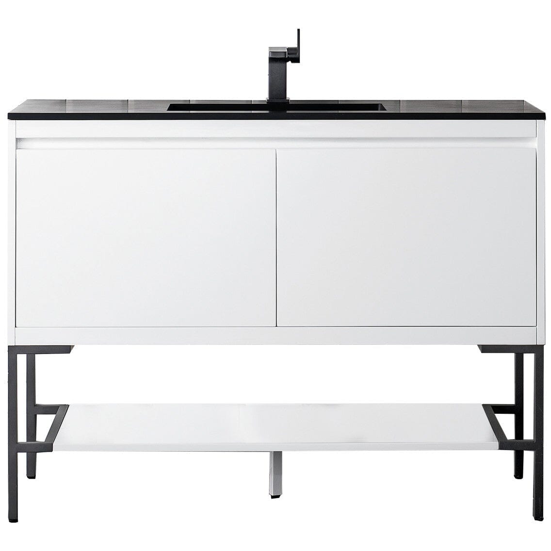 James Martin Milan 47.3" Single Vanity Vanity James Martin Glossy White - Matte Black w/Charcoal Black Composite Top 