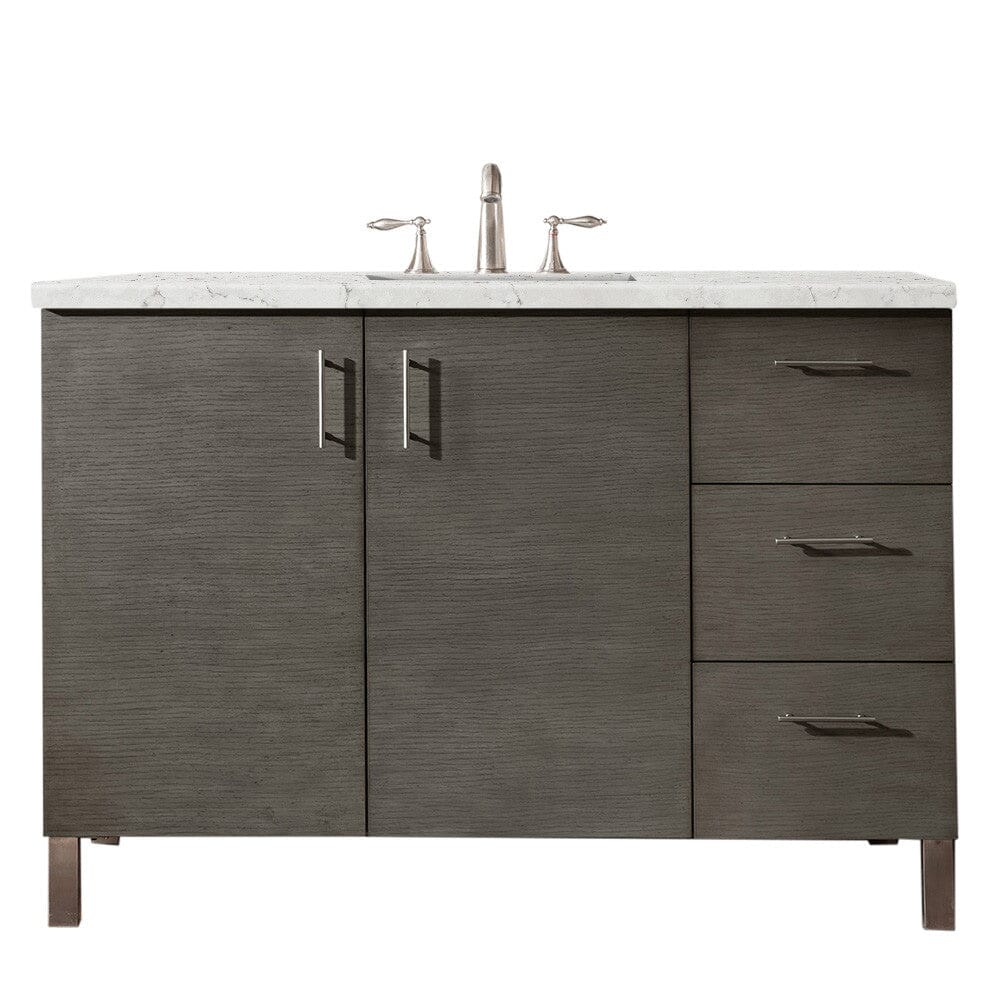 James Martin Metropolitan 48" Single Vanity Vanity James Martin Silver Oak w/ 3 CM Eternal Jasmine Pearl Quartz Top 
