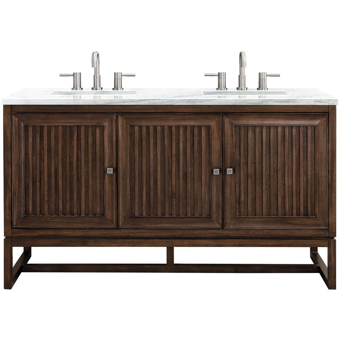 James Martin Athens 60" Double Vanity Vanity James Martin Mid Century Acacia w/ 3 CM Arctic Fall Solid Surface Countertop 