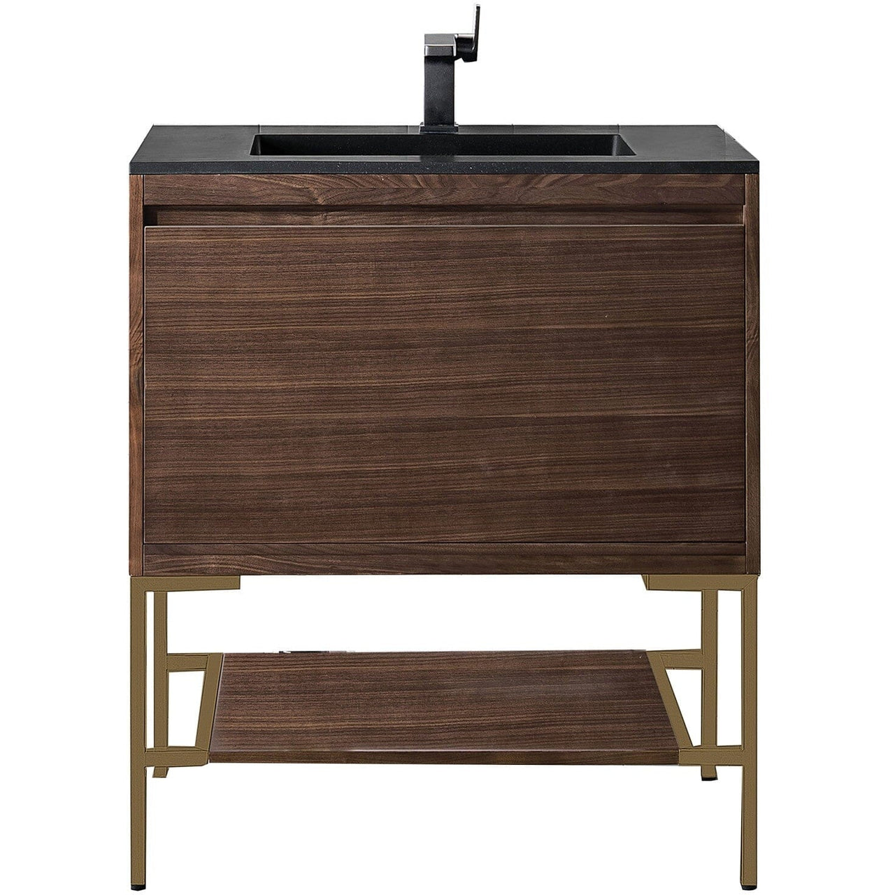 James Martin Milan 31.5" Single Vanity with Base Vanity James Martin Mid Century Walnut - Radiant Gold w/Charcoal Black Composite Top 