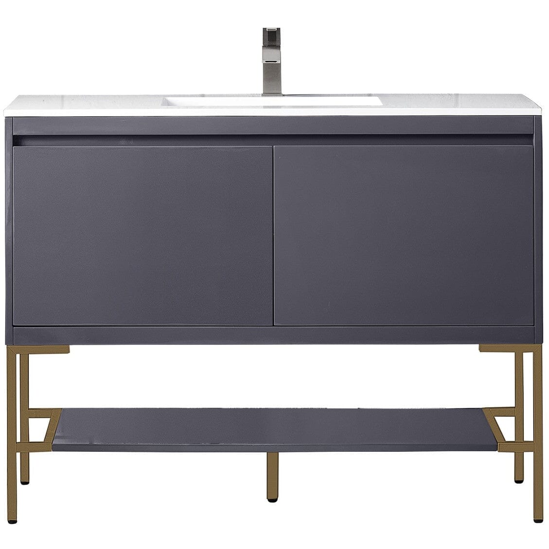 James Martin Milan 47.3" Single Vanity Vanity James Martin Modern Grey Glossy - Radiant Gold w/Glossy White Composite Top 