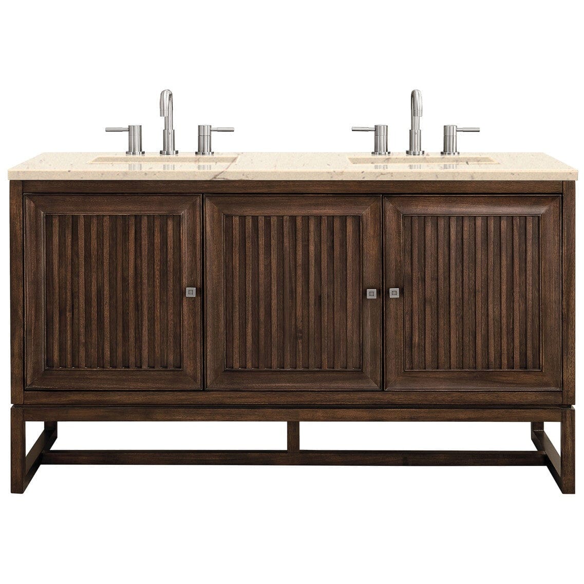 James Martin Athens 60" Double Vanity Vanity James Martin Mid Century Acacia w/ 3 CM Eternal Marfil Top 