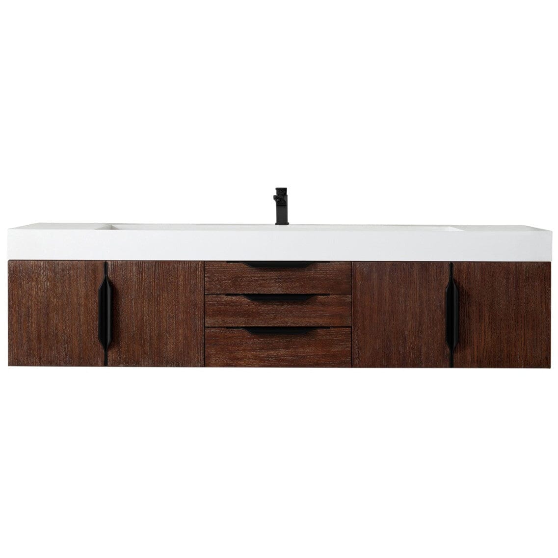 James Martin Mercer Island 72" Single Vanity Vanity James Martin Coffee Oak - Matte Black w/ Glossy White Composite Top 