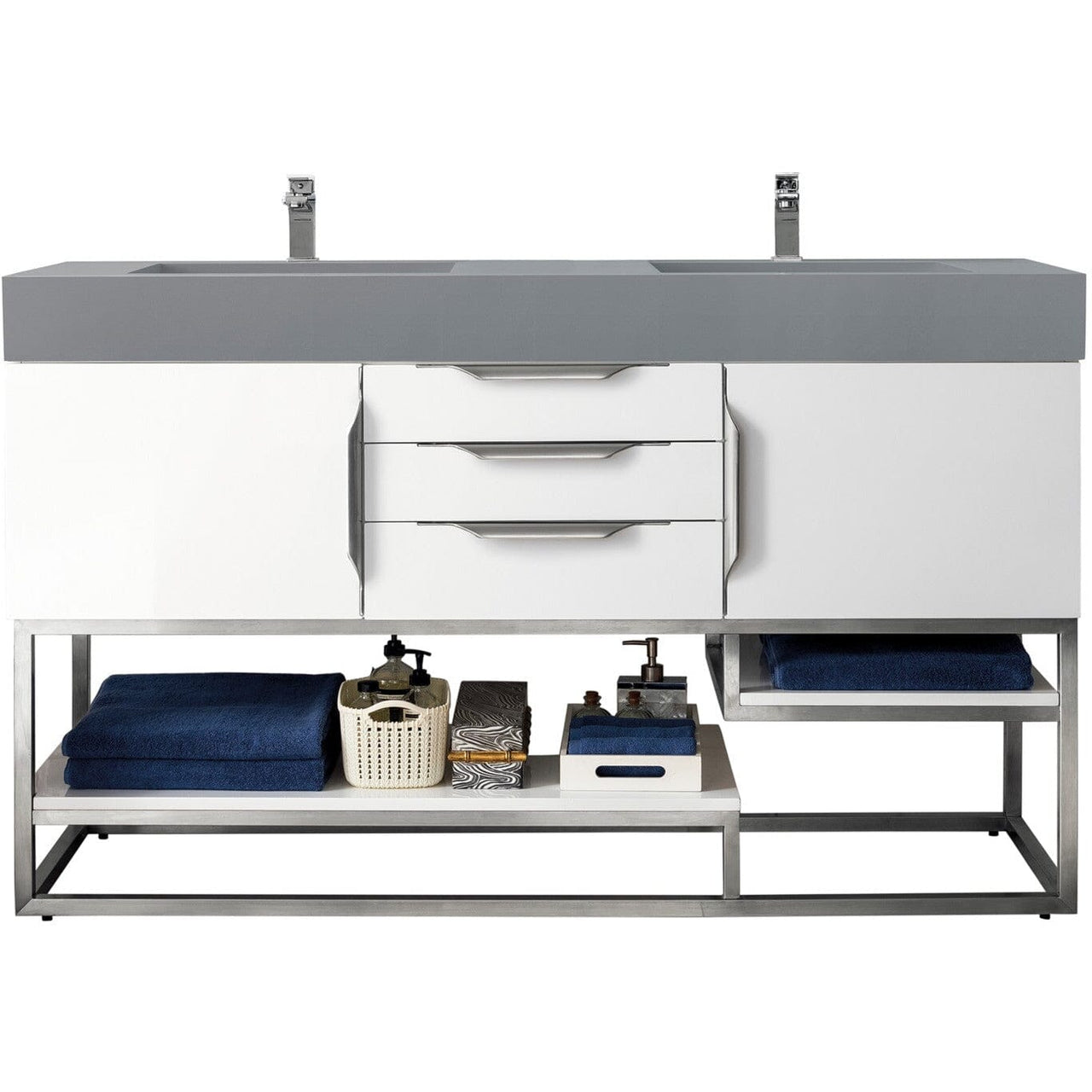 James Martin Columbia 59" Double Vanity Vanity James Martin Glossy White w/ Dusk Grey Glossy Composite Top 