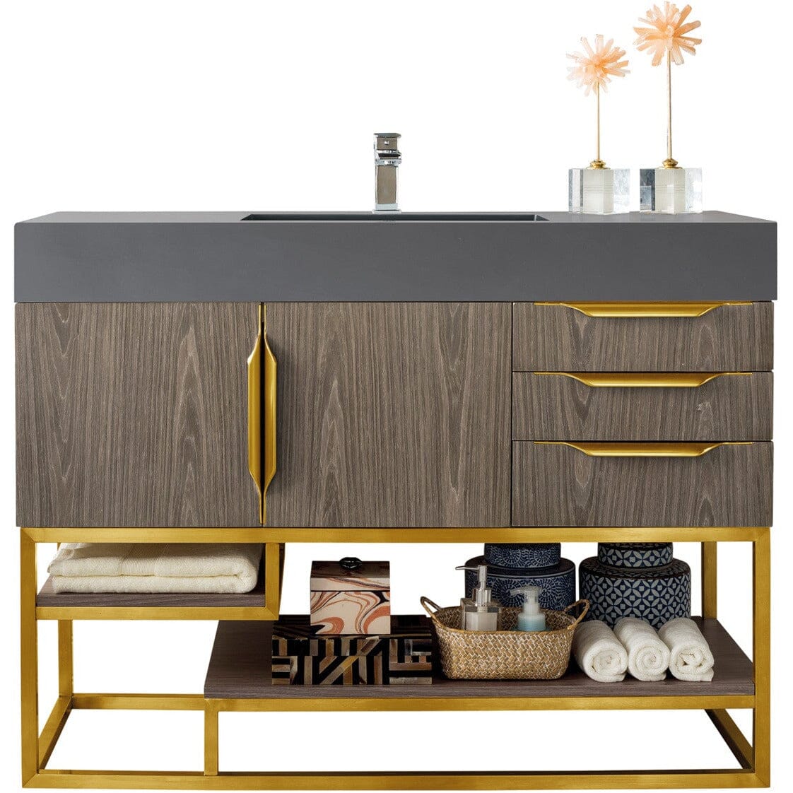 James Martin Columbia 48" Single Vanity Vanity James Martin Ash Gray - Radiant Gold w/ Dusk Grey Glossy Composite Top 