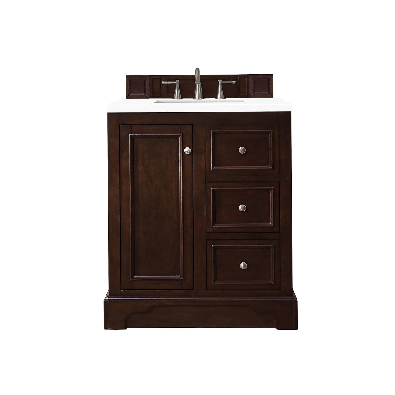 James Martin De Soto 30" Single Vanity Vanity James Martin Burnished Mahogany w/ 3 CM Classic White Quartz Top 