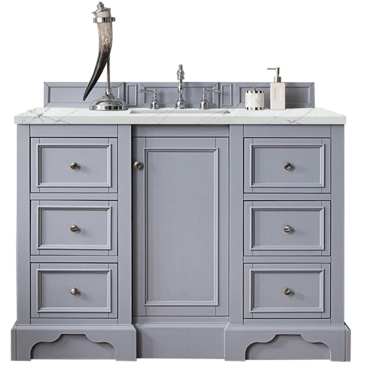 James Martin De Soto 48" Single Vanity Vanity James Martin Silver Gray w/ 3 CM Ethereal Noctis Quartz Top 