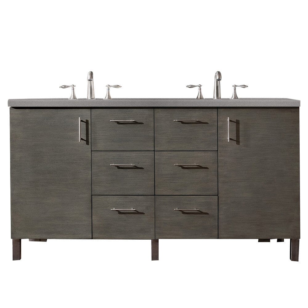 James Martin Metropolitan 60" Double Vanity Vanity James Martin Silver Oak w/ 3 CM Grey Expo Quartz Top 