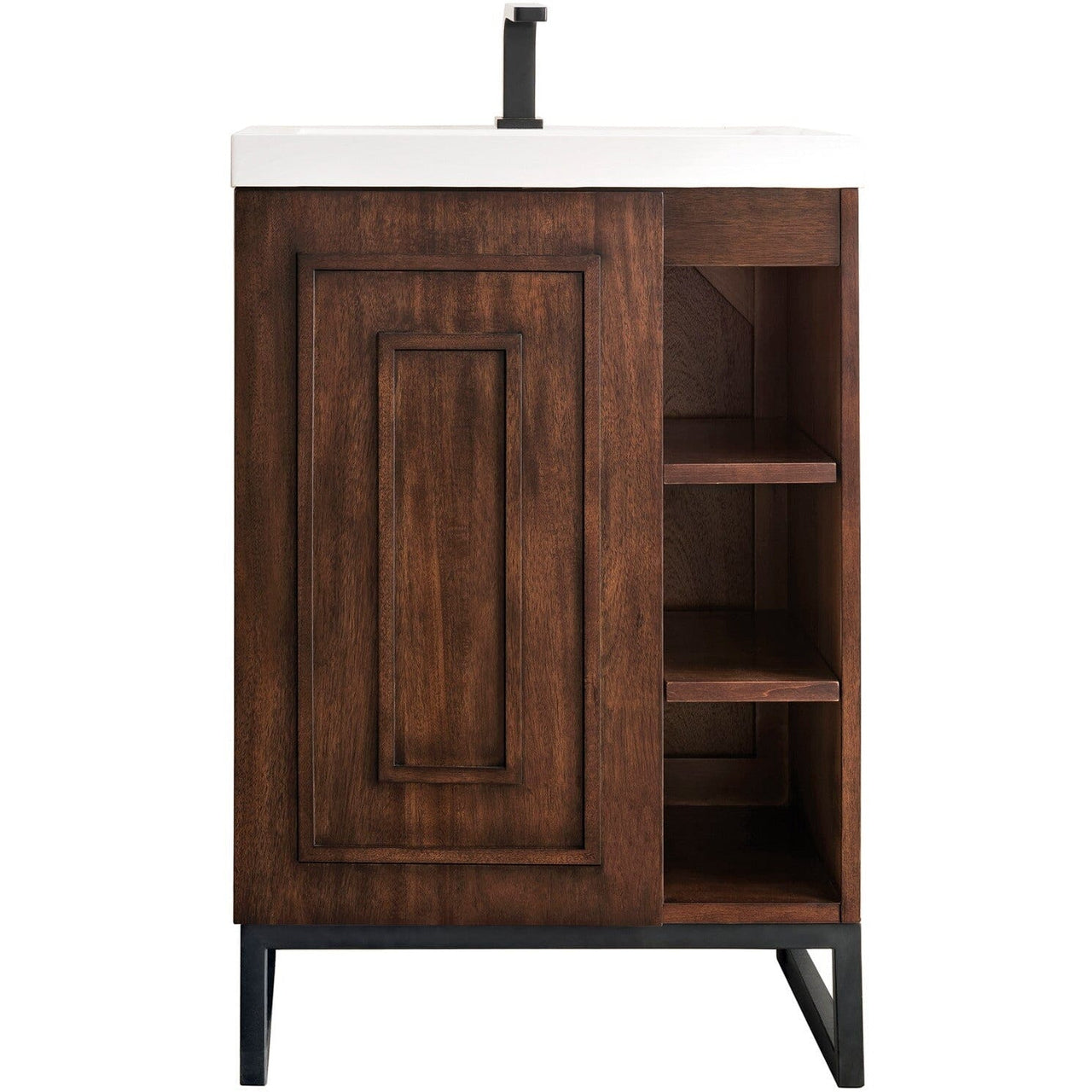 James Martin Alicante' 24" Single Vanity Cabinet Vanity James Martin Mid Century Acacia-Matte Black w/ White Glossy Composite Countertop 