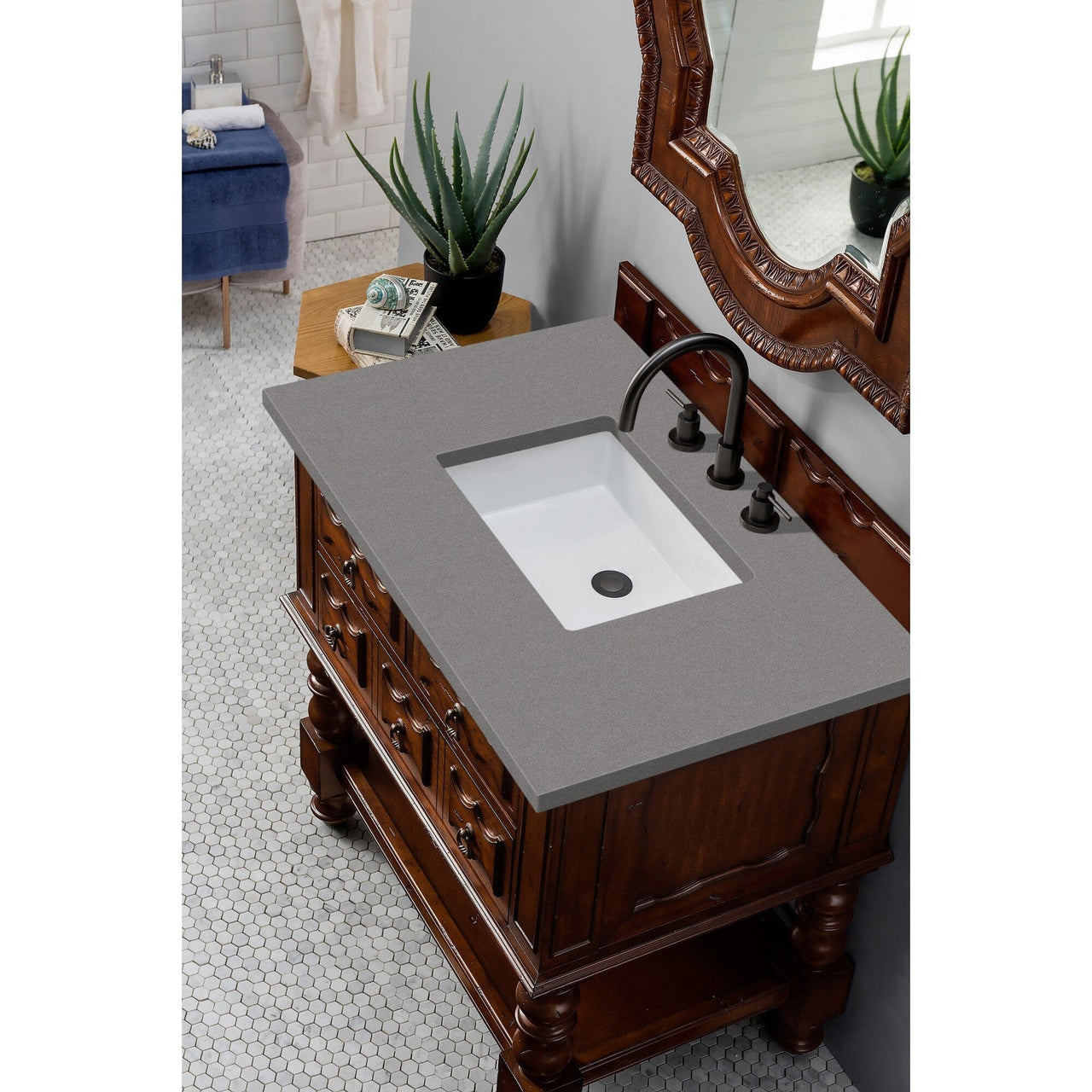 James Martin Castilian 36" Single Vanity Vanity James Martin Aged Cognac w/ 3 CM Grey Expo Quartz Top 