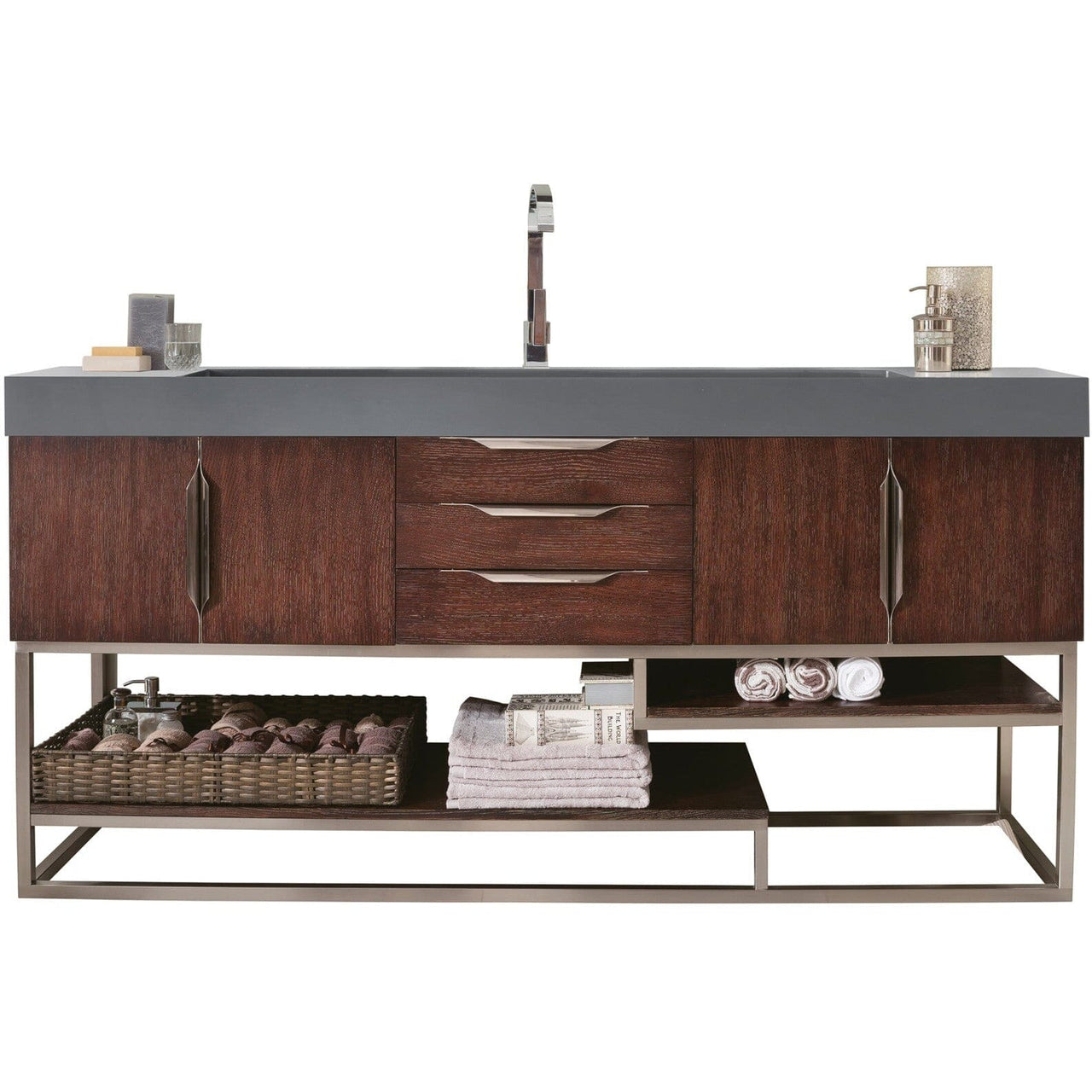 James Martin Columbia 72" Single Vanity Vanity James Martin Coffee Oak w/ White Glossy Composite Countertop 