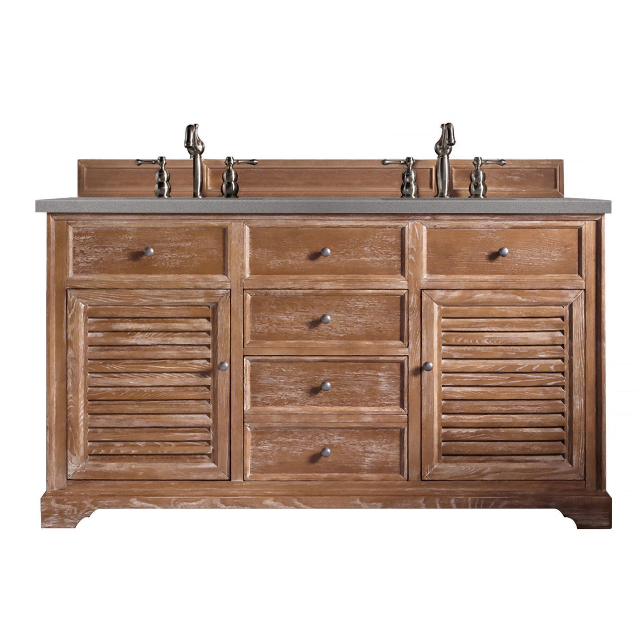 James Martin Savannah 60" Double Vanity Vanity James Martin Driftwood w/ 3 CM Grey Expo Quartz Top 