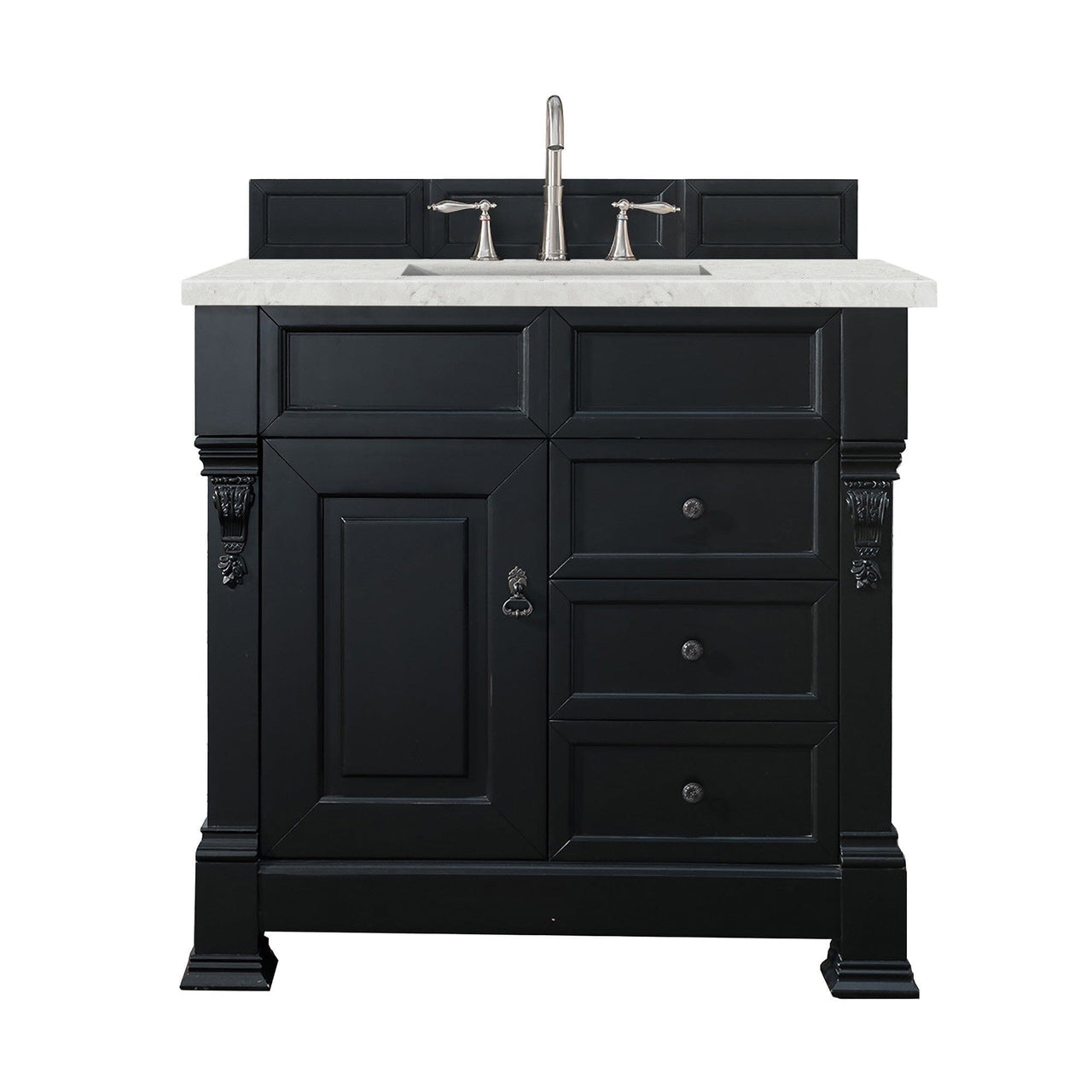 James Martin Brookfield 36" Single Vanity Vanities James Martin Antique Black w/ 3 CM Eternal Jasmine Pearl Quartz Top 