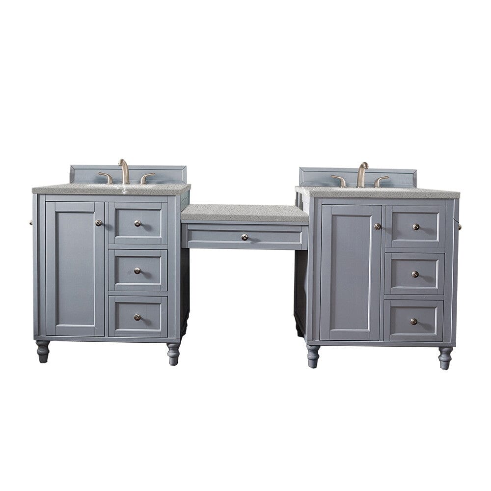 James Martin Copper Cove Encore 86" Double Vanity Set Vanity James Martin Silver Gray w/ 3 CM Eternal Serena Quartz Top 