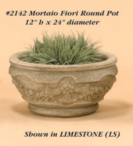 Mortaio Fiori Round Pot Cast Stone Outdoor Asian Collection Planter Tuscan 