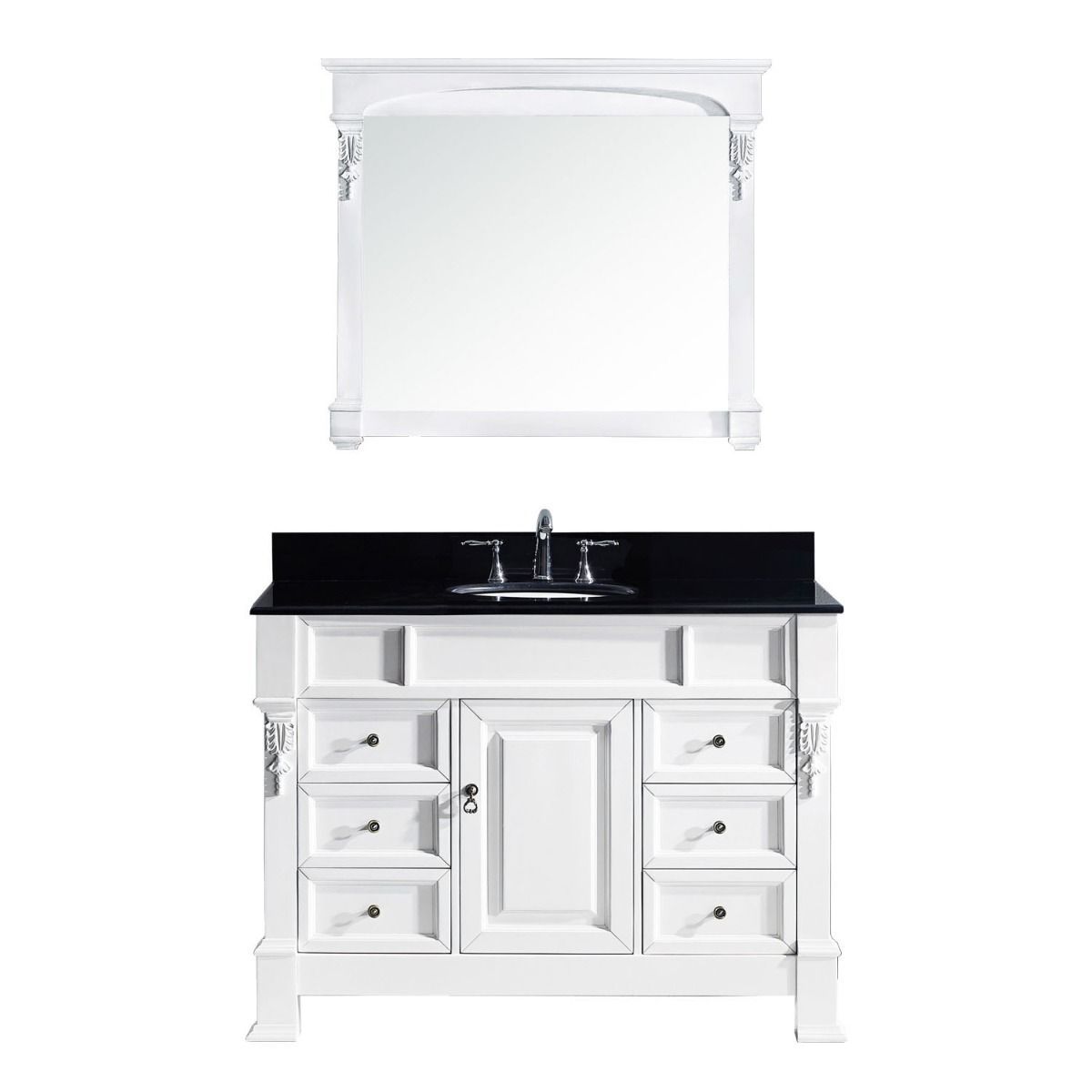 Virtu USA Huntshire Manor 48" Single Square Sink White Top Vanity in White with Mirror Vanity Virtu USA 