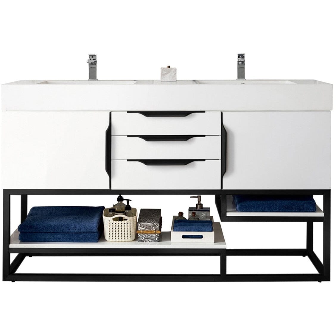 James Martin Columbia 59" Double Vanity Vanity James Martin Glossy White - Matte Black Cabinet Only 