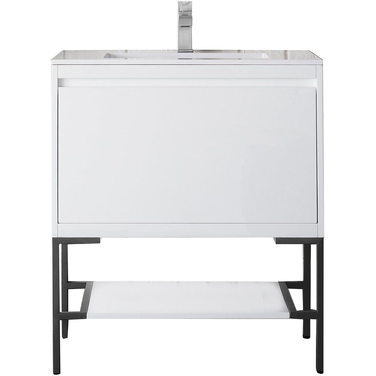 James Martin Milan 31.5" Single Vanity with Base Vanity James Martin Glossy White - Matte Black w/Glossy White Composite Top 