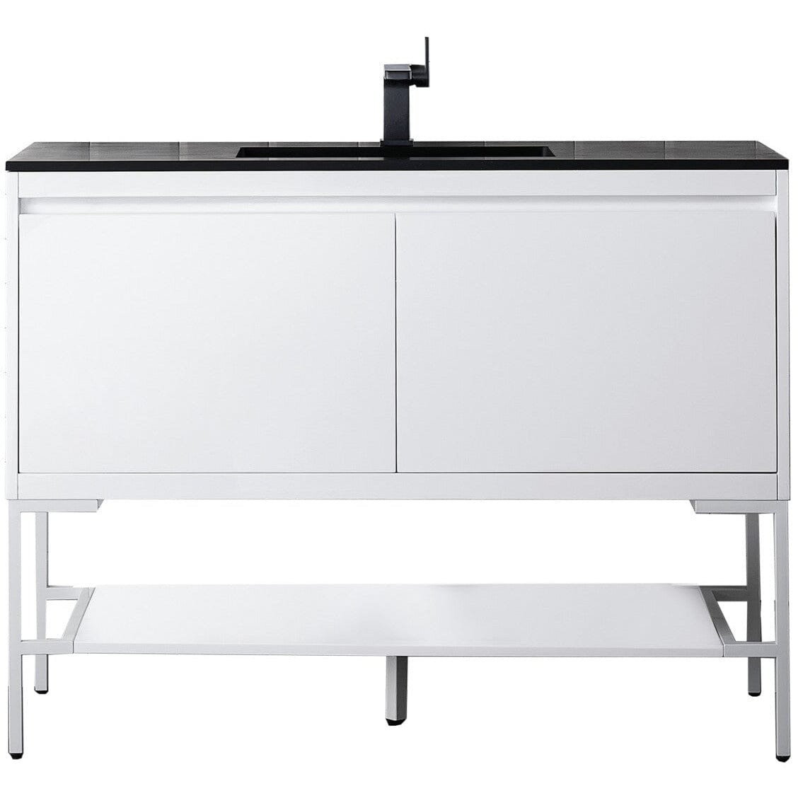 James Martin Milan 47.3" Single Vanity Vanity James Martin Glossy White - Glossy White w/Charcoal Black Composite Top 