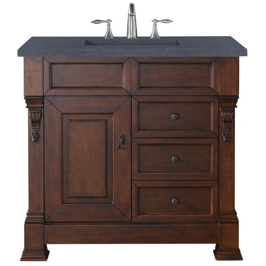 James Martin Brookfield 36" Single Vanity Vanities James Martin Warm Cherry w/ 3 CM Charcoal Soapstone Quartz Top 