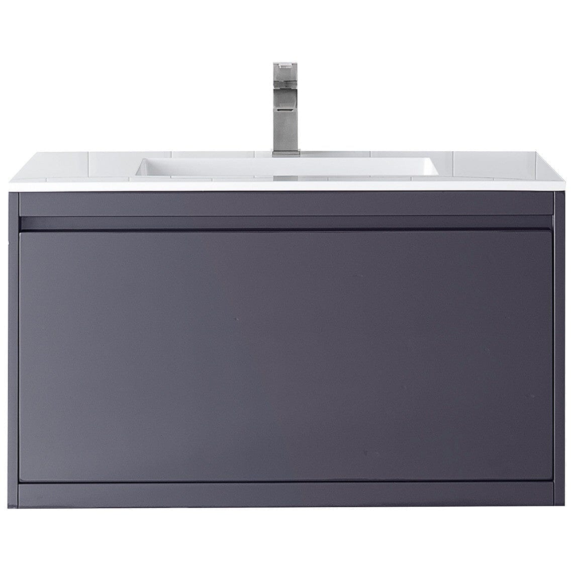 James Martin Milan 35.4" Single Vanity Vanity James Martin Modern Grey w/Glossy White Composite Top 
