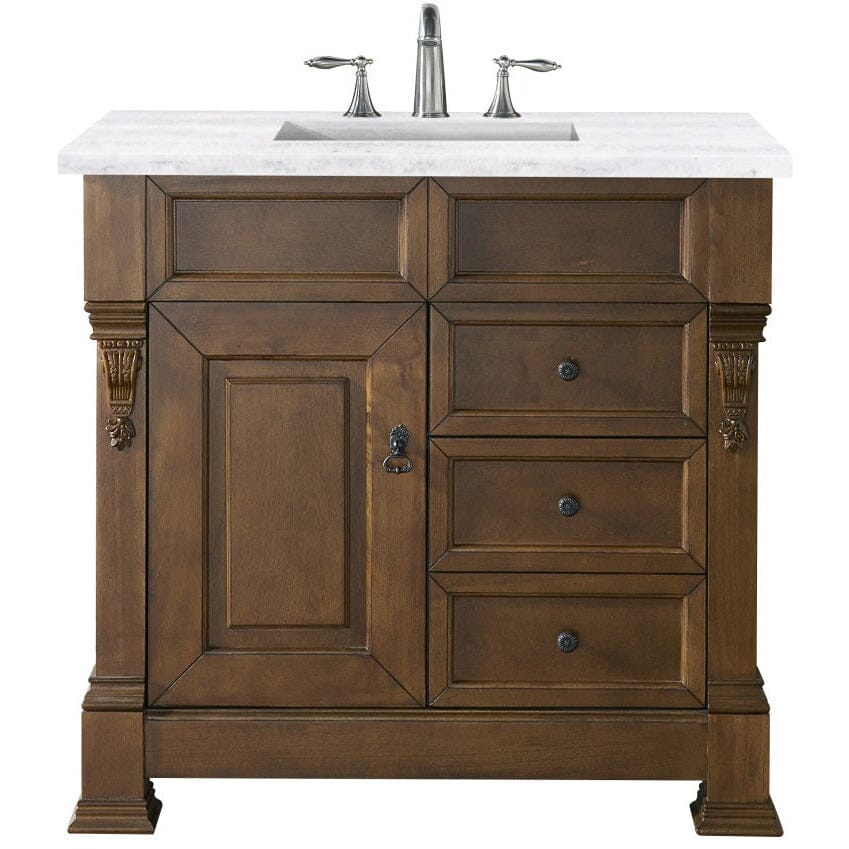 James Martin Brookfield 36" Single Vanity Vanities James Martin Country Oak w/ 3 CM Arctic Fall Solid Surface Top 