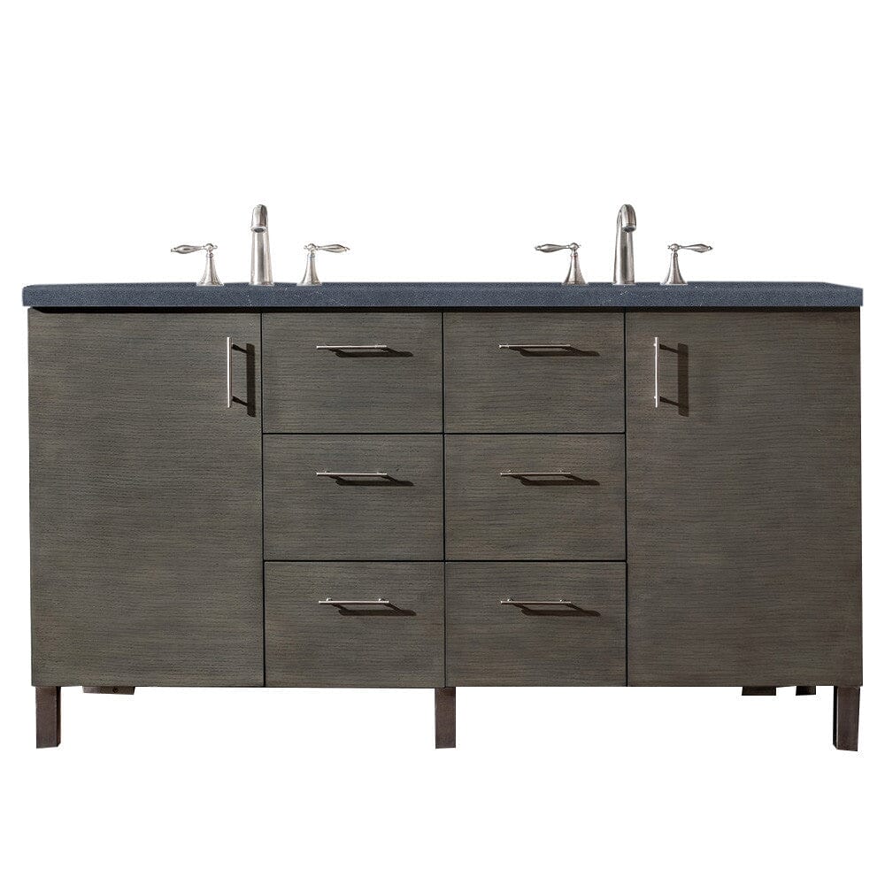 James Martin Metropolitan 60" Double Vanity Vanity James Martin Silver Oak w/ 3 CM Charcoal Soapstone Quartz Top 