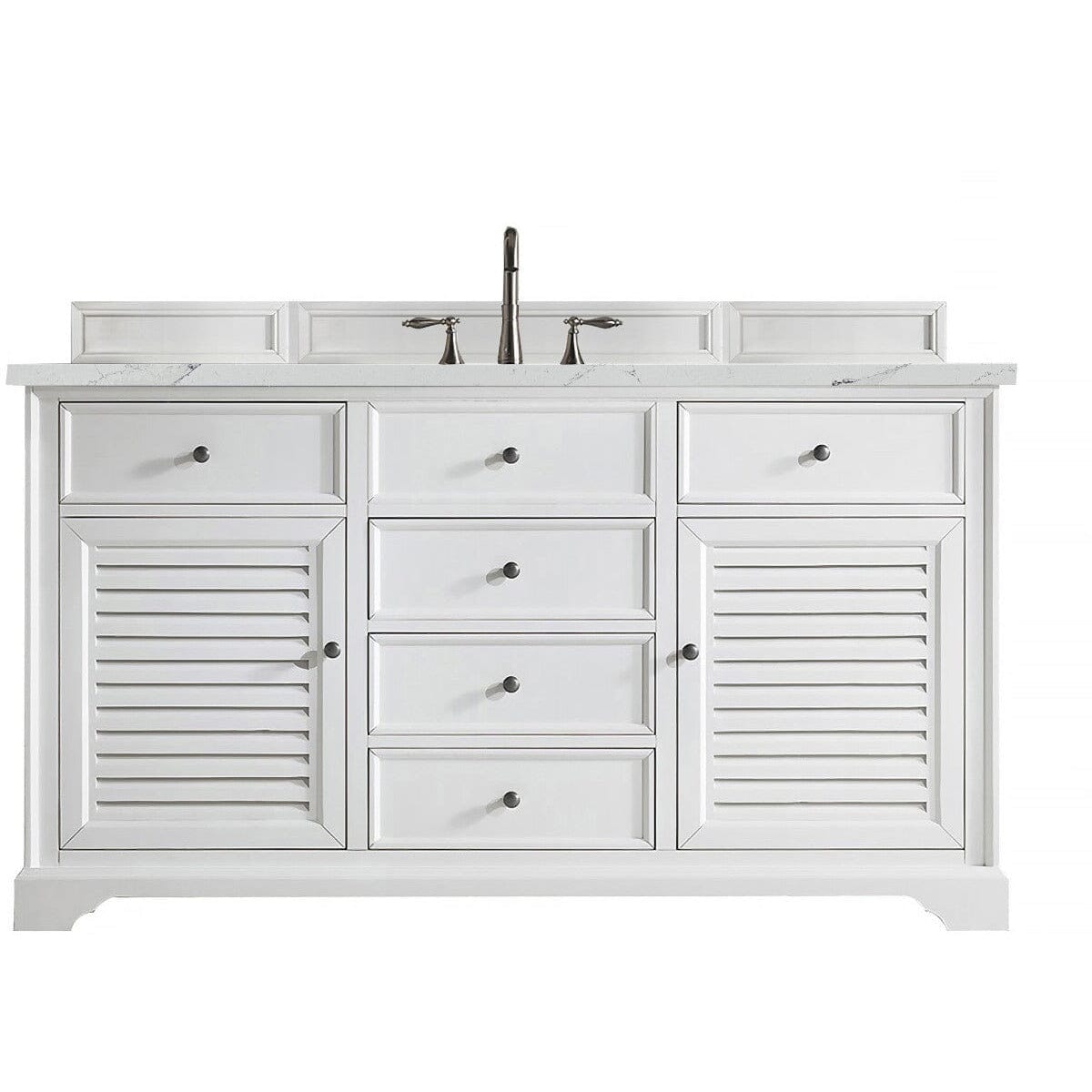 James Martin Savannah 60" Single Vanity Vanity James Martin Bright White w/ 3 CM Ethereal Noctis Quartz Top 