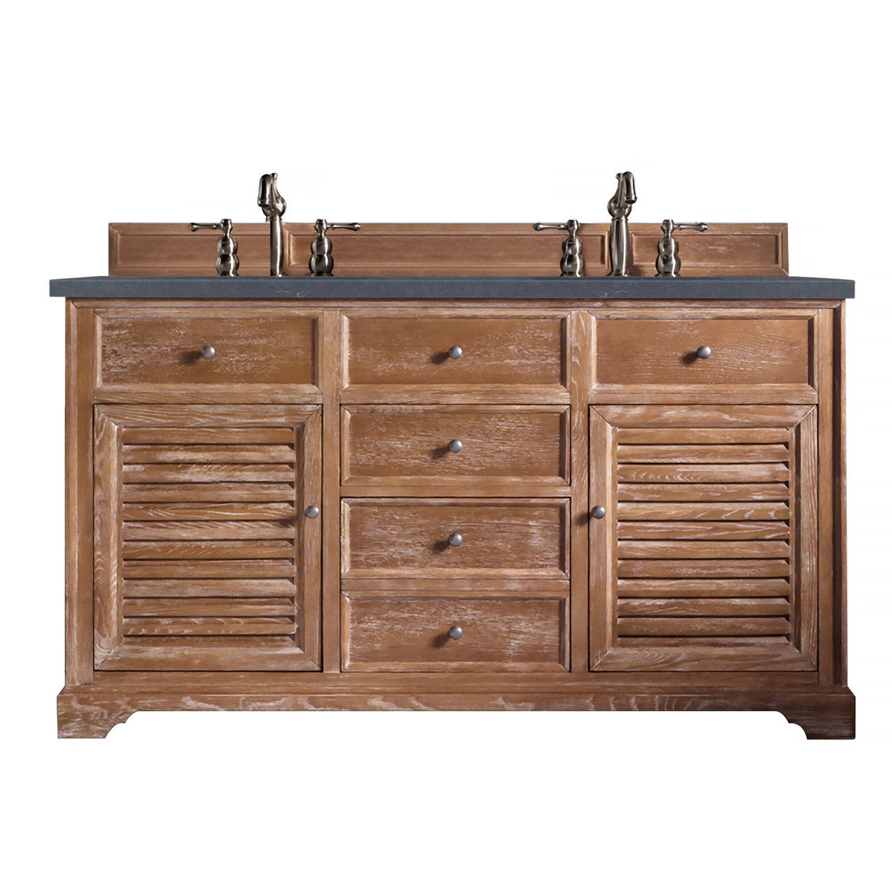 James Martin Savannah 60" Double Vanity Vanity James Martin Driftwood w/ 3 CM Charcoal Soapstone Quartz Top 