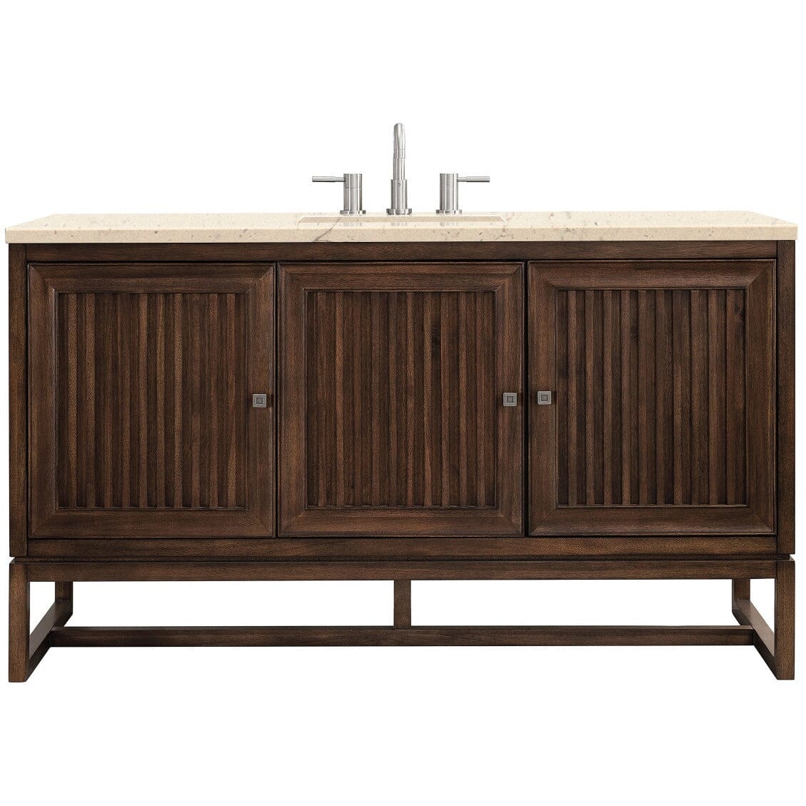 James Martin Athens 60" Single Vanity Vanity James Martin Mid Century Acacia w/ 3 CM Eternal Marfil Top 