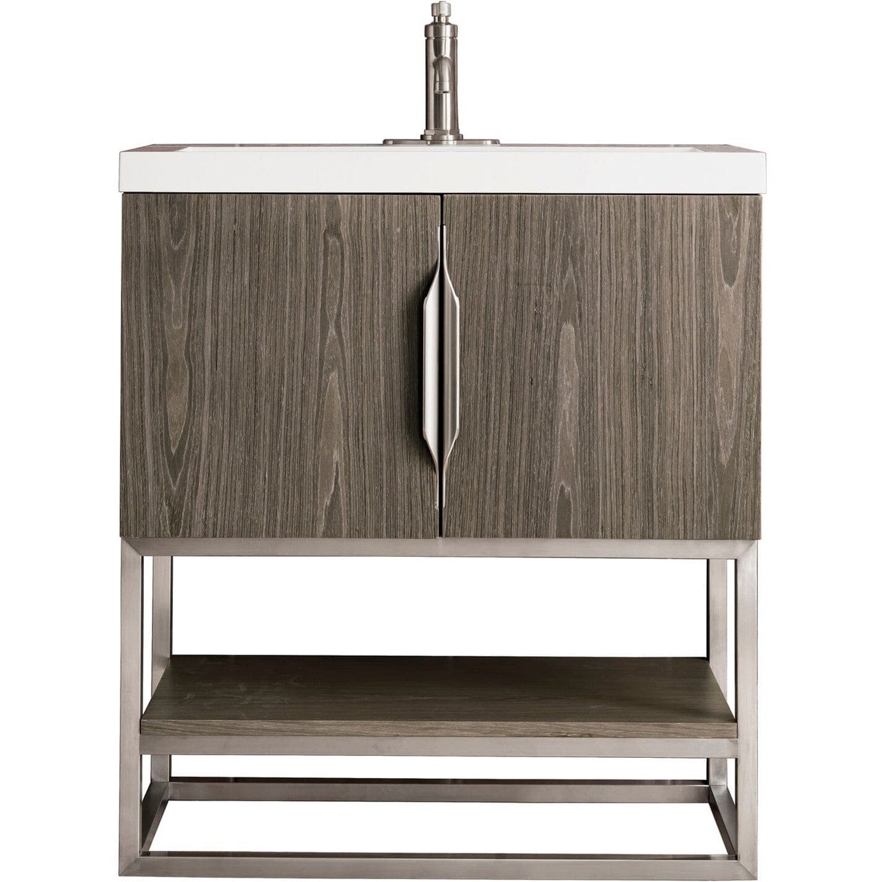 James Martin Columbia 31.5" Single Vanity Vanity James Martin Ash Gray - Brushed Nickel w/ White Glossy Composite Countertop 