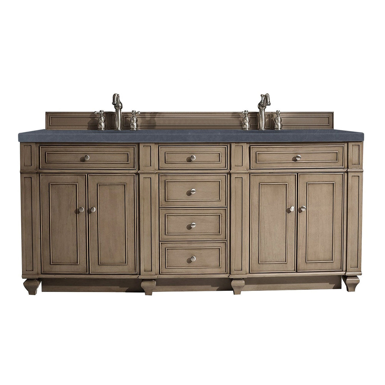 James Martin Bristol 72" Double Vanity Vanity James Martin Whitewashed Walnut w/ 3 CM Charcoal Soapstone Quartz Top 
