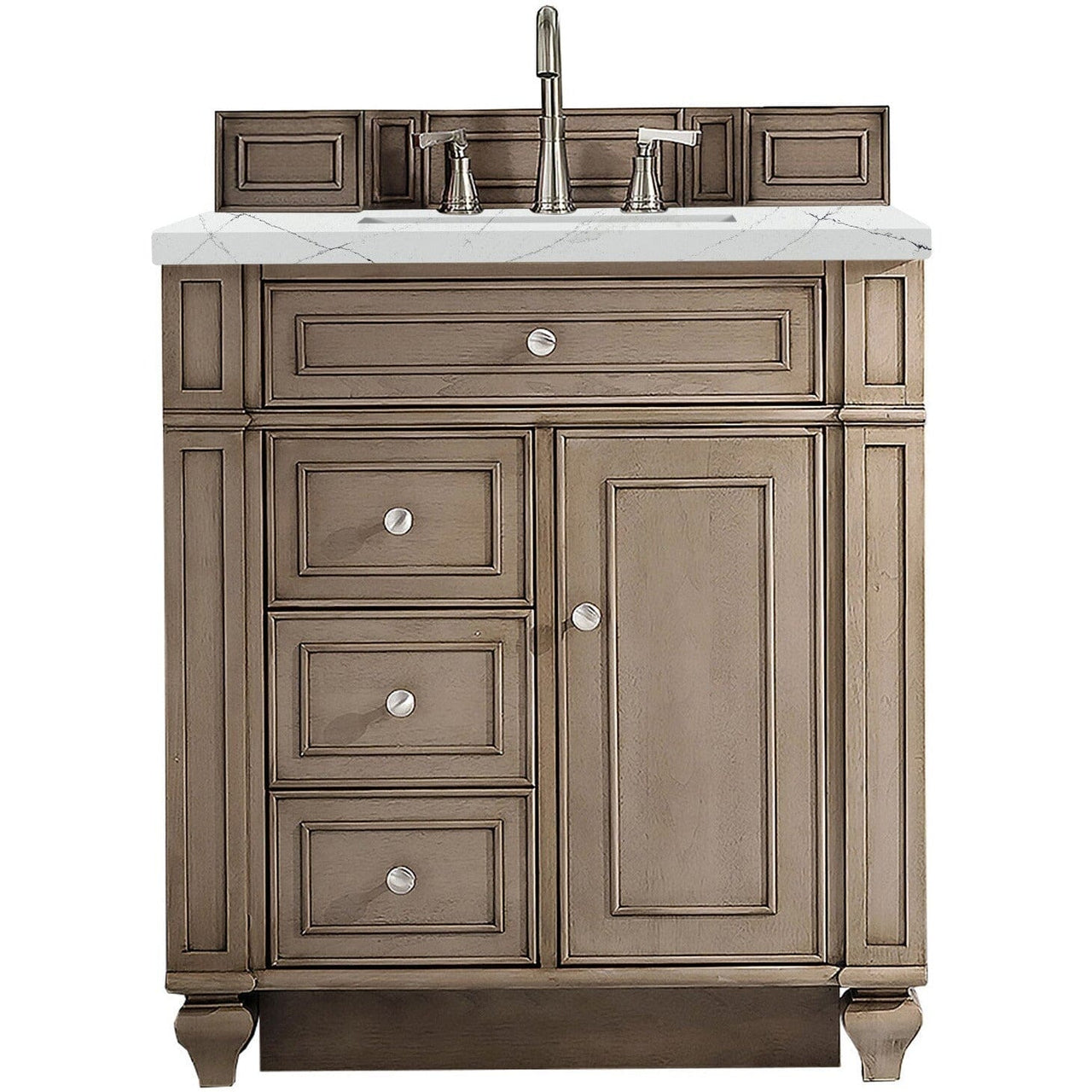 James Martin Bristol 30" Single Vanity Vanity James Martin Whitewashed Walnut w/ 3 CM Ethereal Noctis Quartz Top 