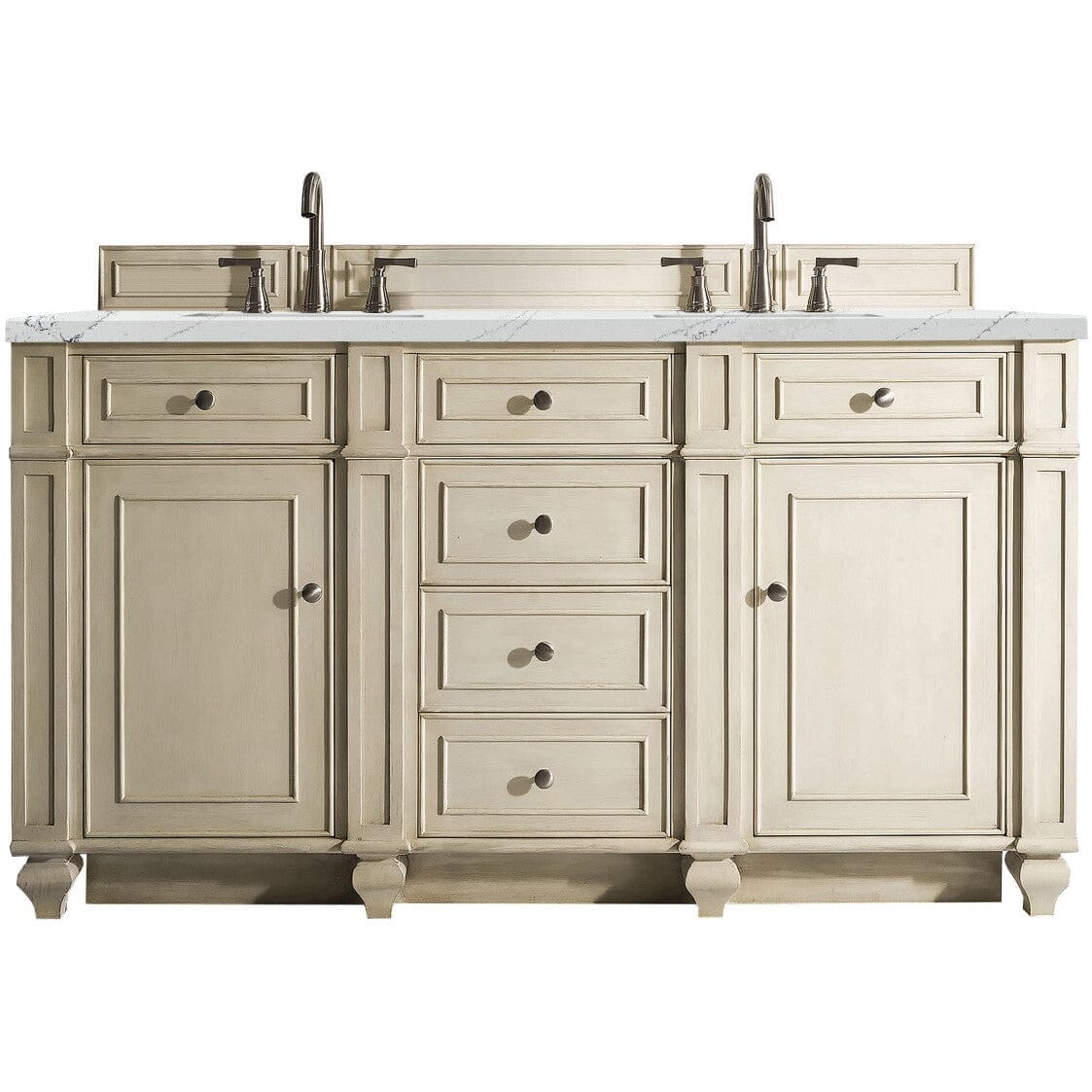 James Martin Bristol 60" Double Vanity Vanity James Martin Vintage Vanilla w/ 3 CM Ethereal Noctis Quartz Top 