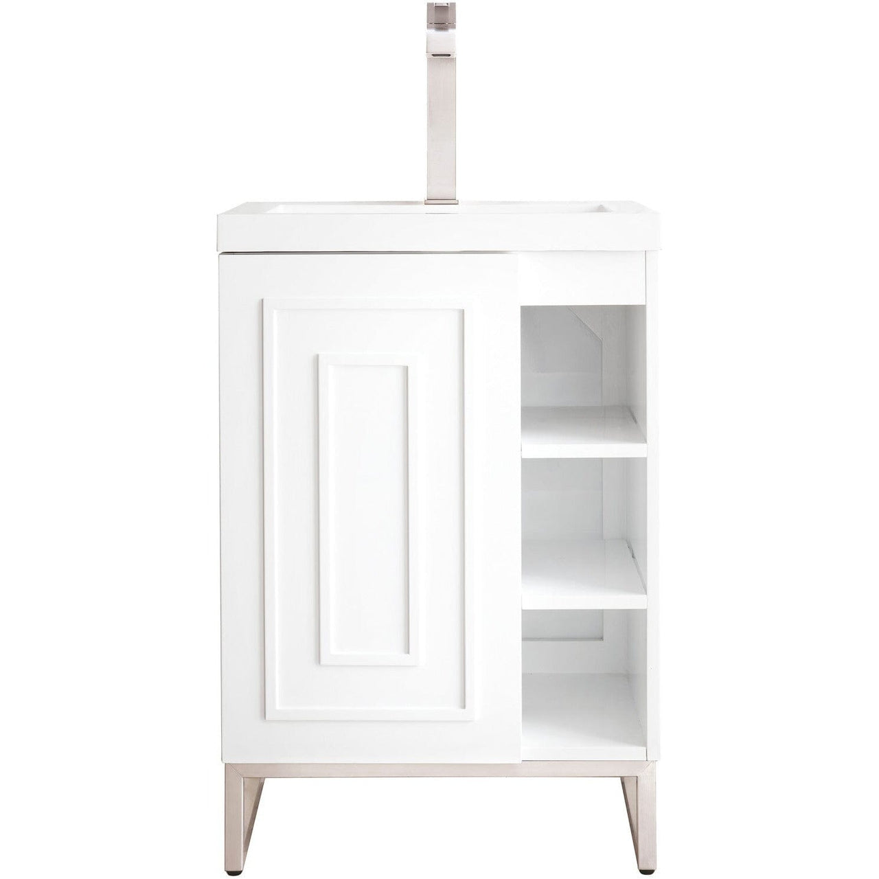 James Martin Alicante' 24" Single Vanity Cabinet Vanity James Martin Glossy White-Brushed Nickel w/ White Glossy Composite Countertop 