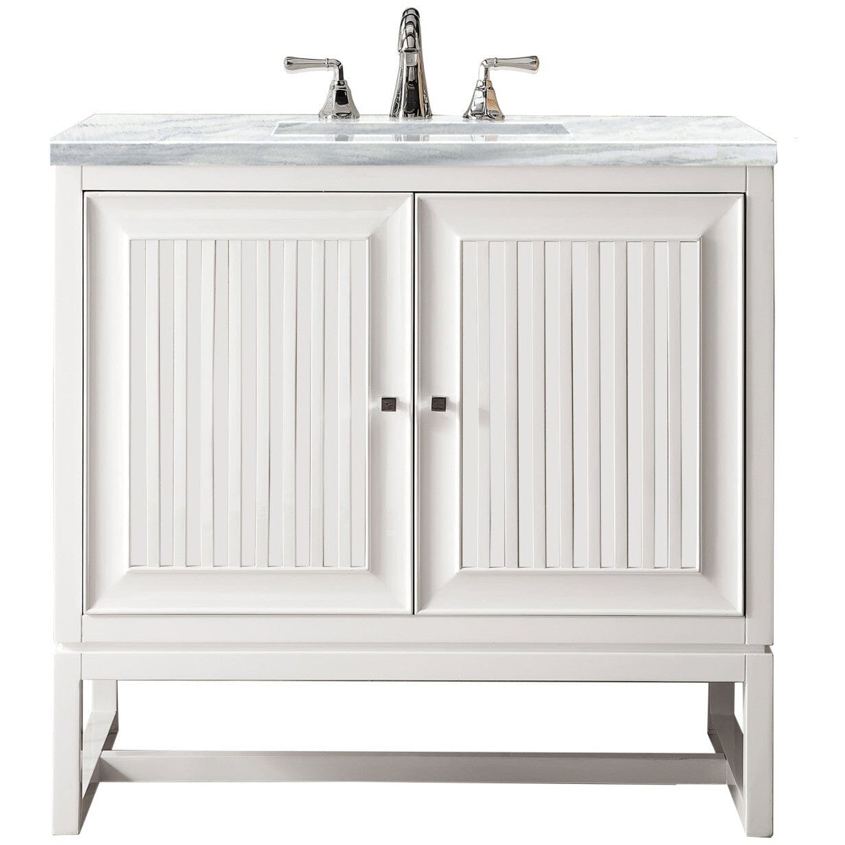James Martin Athens 36" Single Vanity Vanity James Martin Glossy White w/ 3 CM Arctic Fall Solid Surface Countertop 