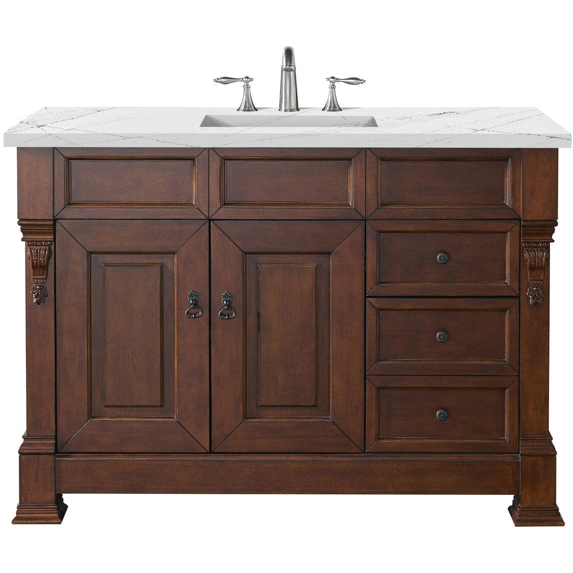 James Martin Brookfield 48" Single Vanity Vanities James Martin Warm Cherry w/ 3 CM Ethereal Noctis Quartz Top 