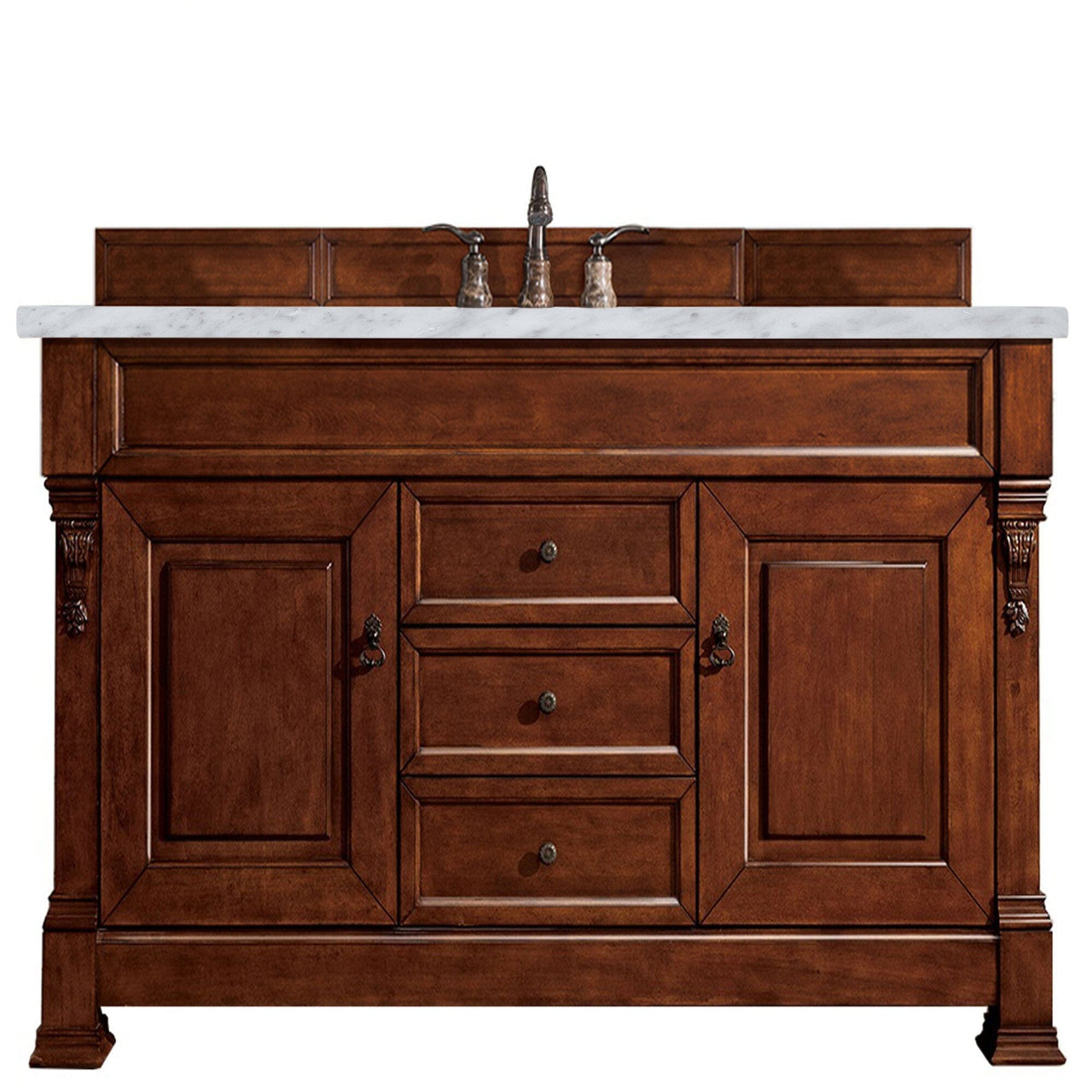 James Martin Brookfield 60" Single Vanity Vanities James Martin Warm Cherry w/ 3 CM Carrara Marble Top 